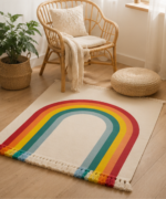Handmade Woven Cotton Rainbow Rug | Vibrant Arch Accent Floor Mat - Image 4