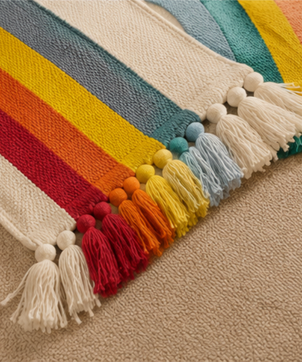 Handmade Woven Cotton Rainbow Rug | Vibrant Arch Accent Floor Mat - Image 2